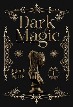 Fantasy premade cover with a solid black background an gold 3d ornaments.