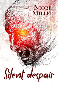 a premade book cover in sketch style. a man screaming.